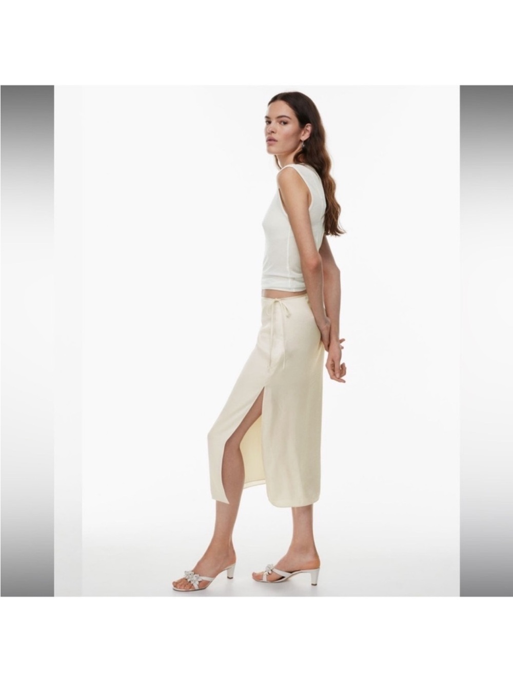 Aritzia Cream Elixir Midi Slip Skirt with Side Slit 6